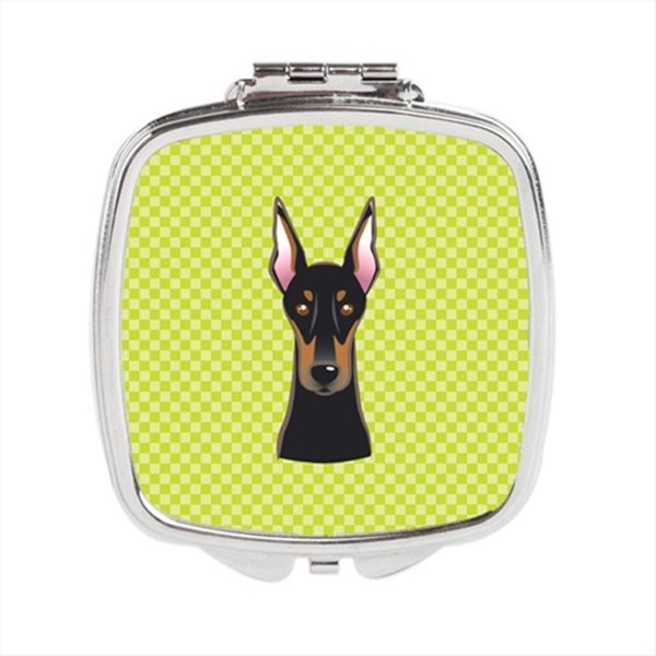 Carolines Treasures Checkerboard Lime Green Doberman Compact Mirror- 2.75 x 3 x .3 In. BB1307SCM